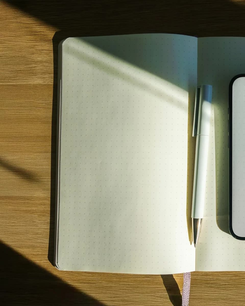 Open planner on a wooden desk