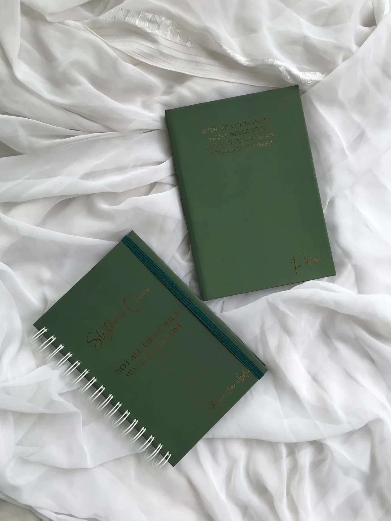 Planner & Notebook photographed on softly styled fabric
